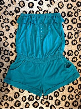 Vintage Y2K Teal Strapless Romper